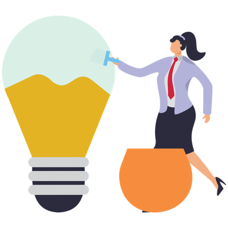 Businesswoman painting picture of bulb on wall with idea paint  Illustration