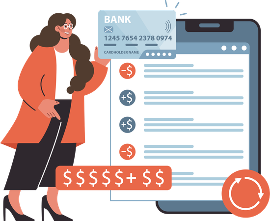 Businesswoman paying credit card bill  Illustration