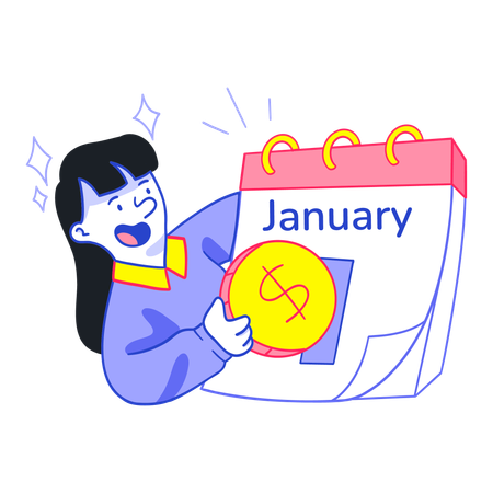 Businesswoman paying salary for January month  Illustration