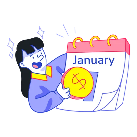 Businesswoman paying salary for January month  Illustration