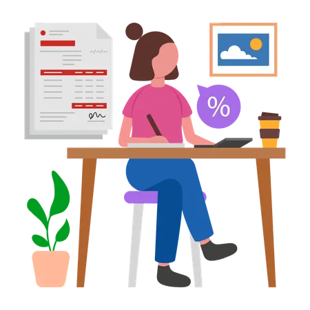 Businesswoman paying shopping Invoice  Illustration