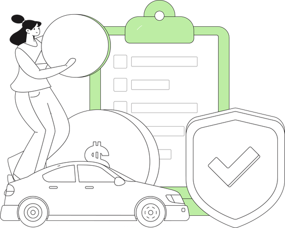 Businesswoman pays insurance money  Illustration