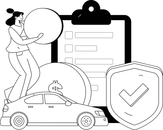 Businesswoman pays insurance money  Illustration