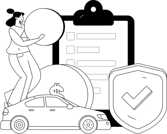 Businesswoman pays insurance money  Illustration