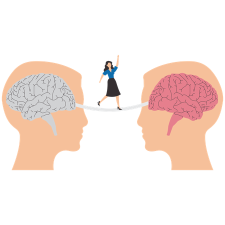 Businesswoman people move from dead brain hanging to living brain  Illustration