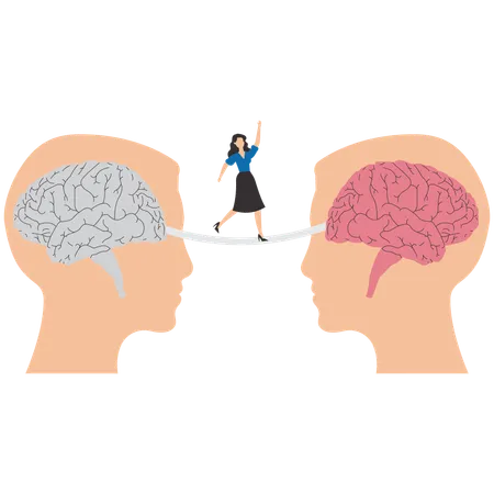 Businesswoman people move from dead brain hanging to living brain  Illustration