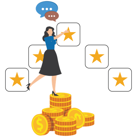 Businesswoman placing 5 stars rating  Illustration