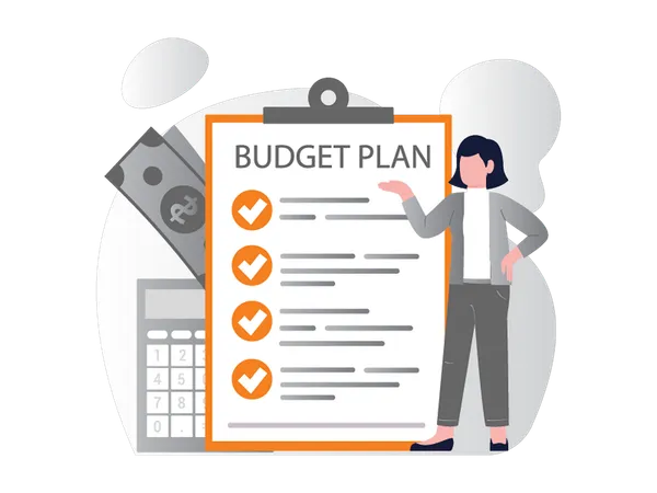 Businesswoman plans company's budget  Illustration