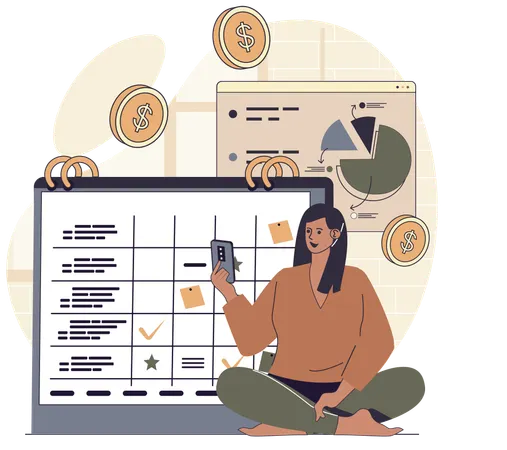 Businesswoman plans out planning strategies  Illustration