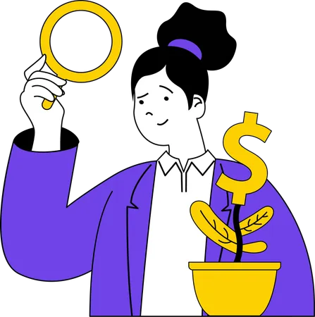 Businesswoman plants money tree  Illustration