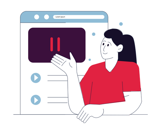 Businesswoman play online video tutorial  Illustration