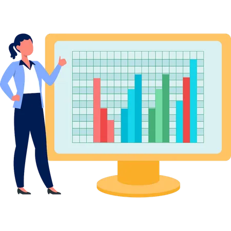 Businesswoman pointing at bar graph on monitor  イラスト