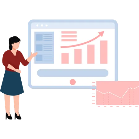The Girl Is Pointing At The Business Graph Illustration