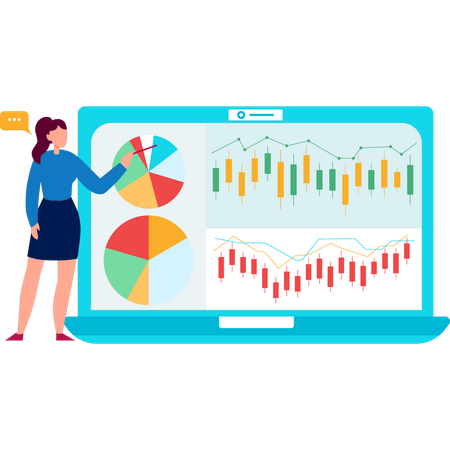Businesswoman pointing at finance chart graph  Illustration