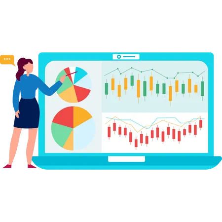 Girl Is Pointing At Finance Chart Graph Illustration
