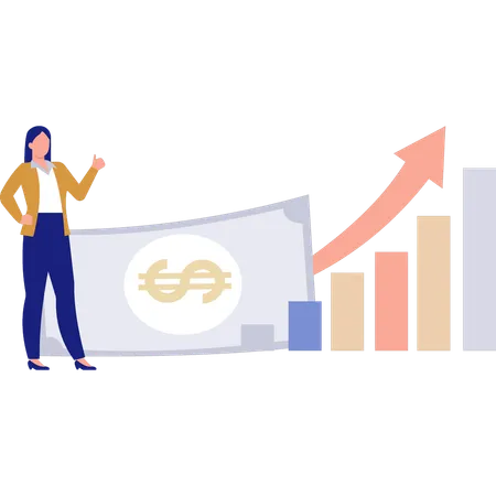 The Girl Is Pointing At The Finance Graph Illustration