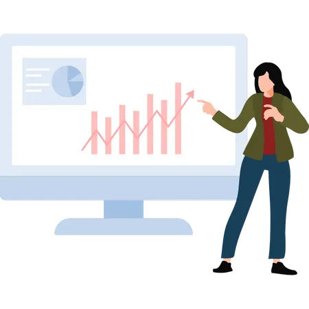 The Girl Is Pointing At The Graph On The Monitor Illustration