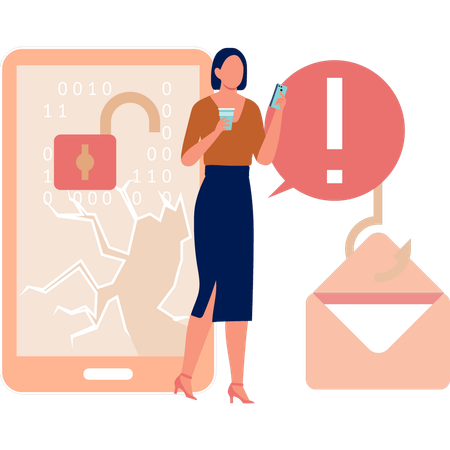 Businesswoman pointing at warning hacking Email  Illustration