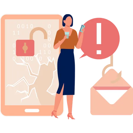 Businesswoman pointing at warning hacking Email  Illustration