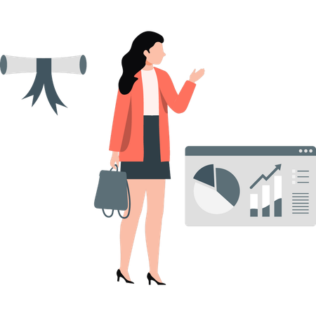 Businesswoman pointing graphical data  Illustration