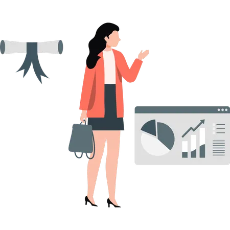 Businesswoman pointing graphical data  Illustration