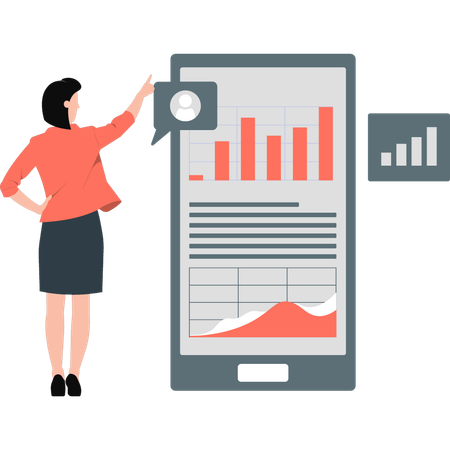Businesswoman pointing to analytical graph  Illustration