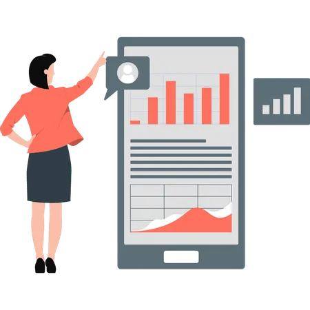 Businesswoman pointing to analytical graph  Illustration