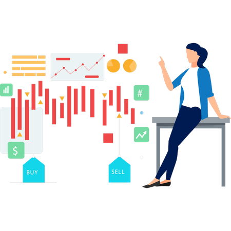 Businesswoman pointing to financial chart  Illustration
