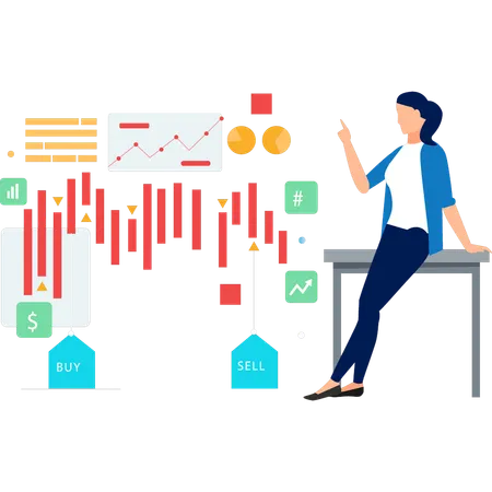 Businesswoman pointing to financial chart  Illustration