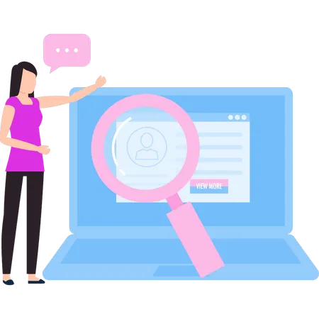 Girl Pointing To Web Page On Laptop Illustration