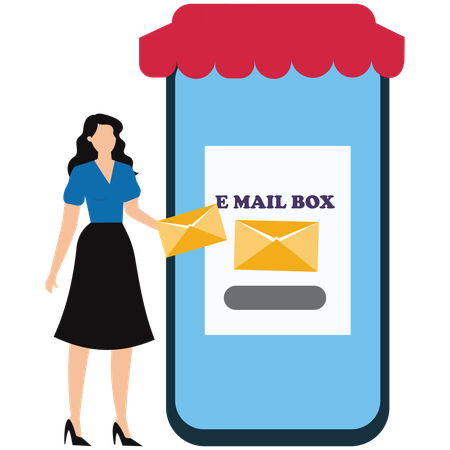 Businesswoman posting business email  Illustration