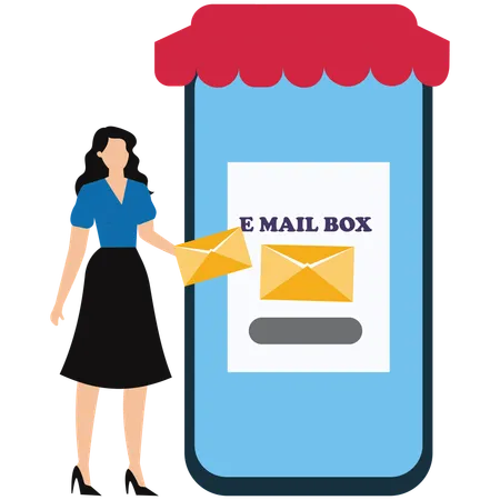 Businesswoman posting business email  Illustration