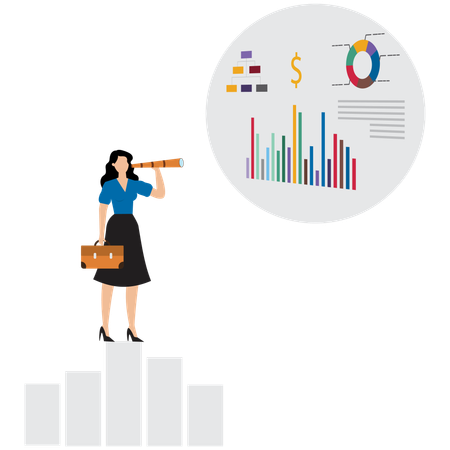 Businesswoman predicting business analysis data  Illustration