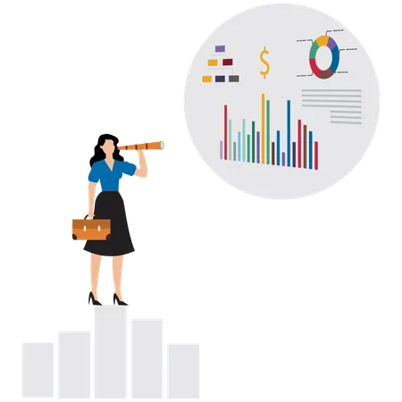 Businesswoman predicting business analysis data  Illustration