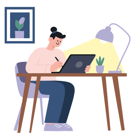 Businesswoman prepares business notes from home  Illustration