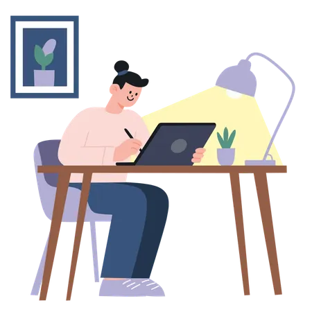Businesswoman prepares business notes from home  Illustration