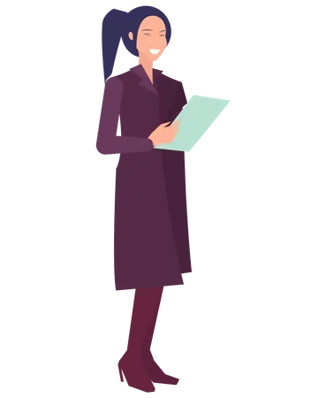 Young Woman Holding Showing Blank Clipboard While Standing Against White Background Businesswoman Prepares For Presentation Of Project Business Company Employee Stands With Data Clipboard Illustration