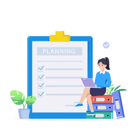 Businesswoman Prepares Work List Plans  Illustration