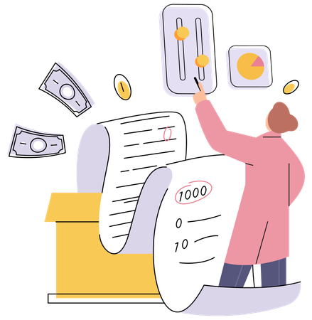 Businesswoman preparing financial tax report  Illustration