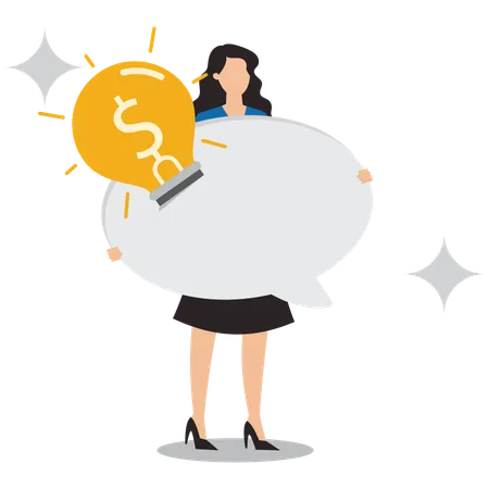 Businesswoman present money idea lightbulb  Illustration