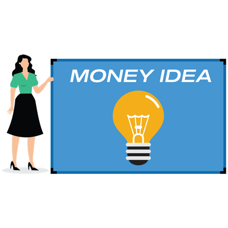 Businesswoman present money idea lightbulb  Illustration