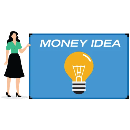 Businesswoman present money idea lightbulb  Illustration