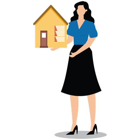 Businesswoman present smart house with energy efficient rating class to save cost green energy  Illustration