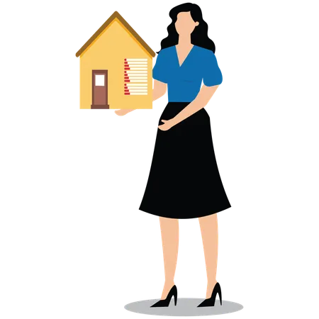 Businesswoman present smart house with energy efficient rating class to save cost green energy  Illustration