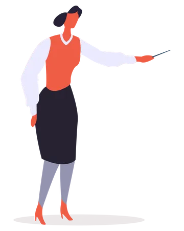 Businesslady Pointing With Pen Vector Director Wearing Skirt And Blouse Formal Clothes Of Female Character Businesswoman At Work Pointing Aside Presenter On Seminar Or Conference Illustration Illustration