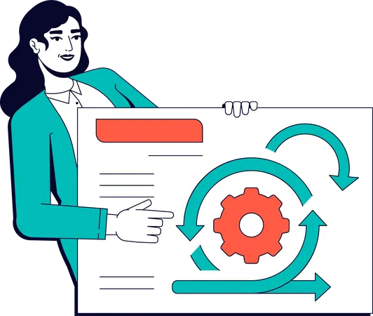 Businesswoman presenting agile workflow diagram  Illustration