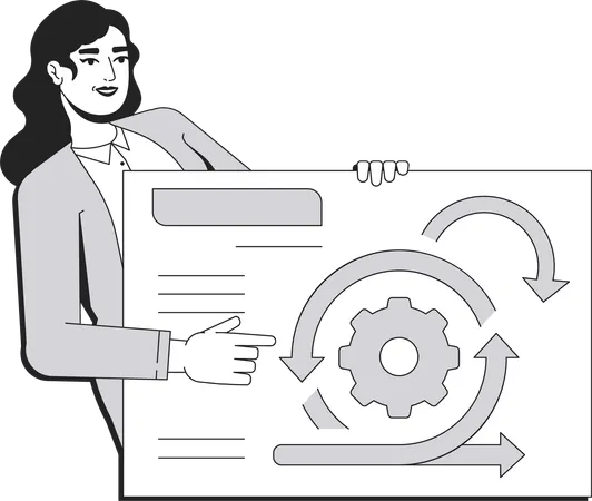 Businesswoman presenting agile workflow diagram  Illustration