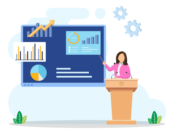 Businesswoman presenting analysis chart  일러스트레이션