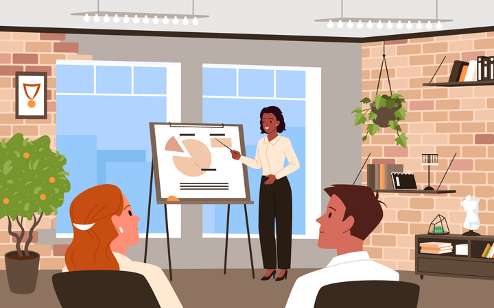 Businesswoman Presenting analysis report  Illustration