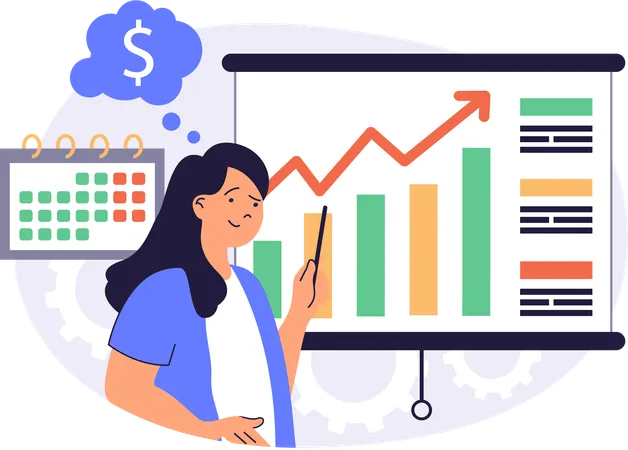 Businesswoman presenting business growth graph  Illustration